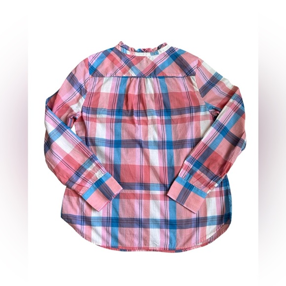 Talbots women’s blouse in pink and blue plaid with ruffle neckline size small - Picture 5 of 8